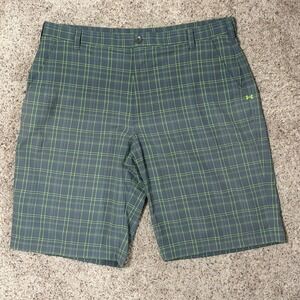 Under Armour Mens Plaid Golf Shorts Grey Lime Green Size‎ 40 Performance Stretch